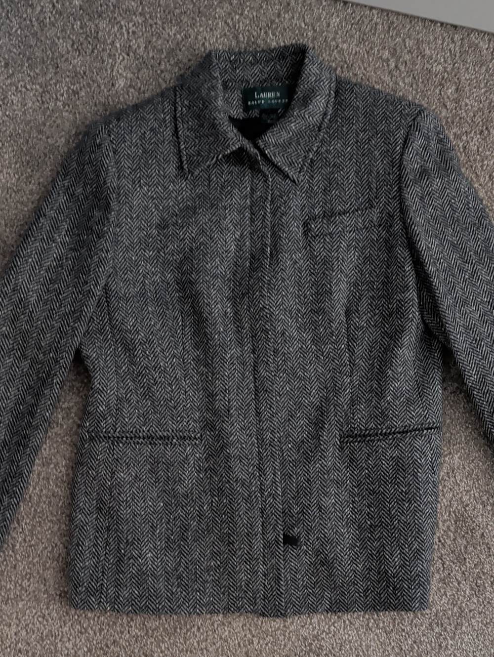 Lauren Ralph Lauren Women's Black & White Herringbone Blazer 100% Lambs Wool